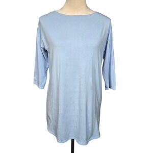 J. Jill Luxe Supima Pleat-Back Tunic Light Blue XS 3/4 Sleeve Boat Neck Top